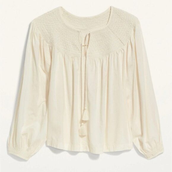 1489  OLD NAVY  Long-Sleeve Smocked Embroidered Poet Blouse NEW - Picture 1 of 6